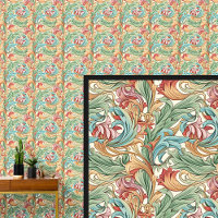 Pink Green Teal Orange Art Nouveau 