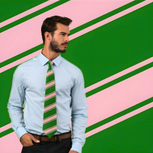 Pink & Green Thick and Thin Diagonal Stripes Tie