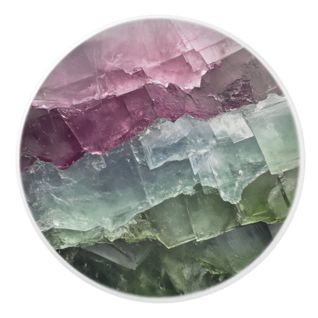 Pink Green Tourmaline Gem Pattern Ceramic Knob (Front)