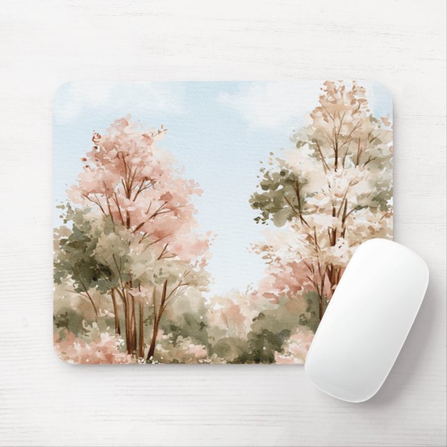 Pink Green Trees Blue Skies Mouse Pad (With Mouse)