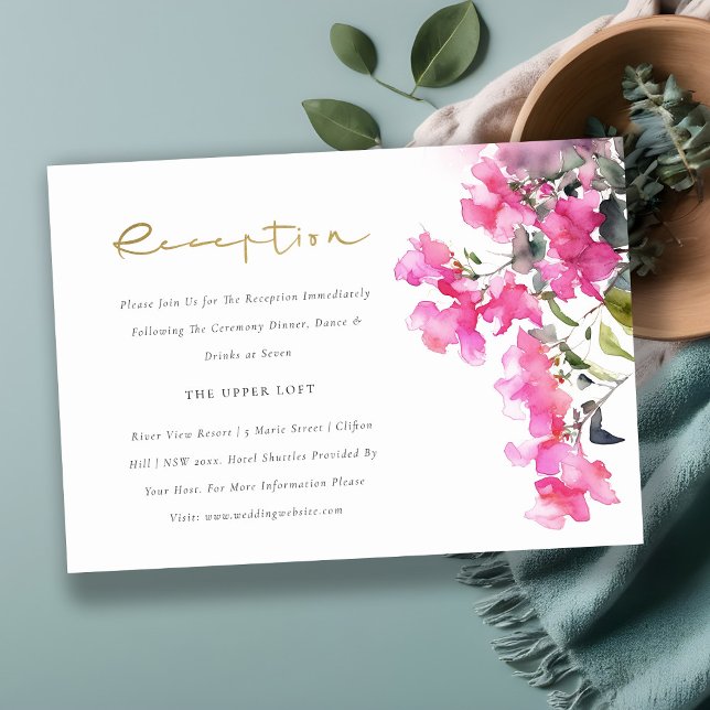 Pink Green Tropic Bougainvillea Wedding Reception Enclosure Card (Creator Uploaded)