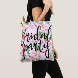 Pink Green Tropical Botanical Oasis Bridal Party Tote Bag