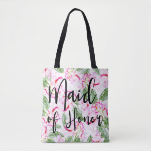 Pink Green Tropical Botanical Oasis Maid of Honour Tote Bag