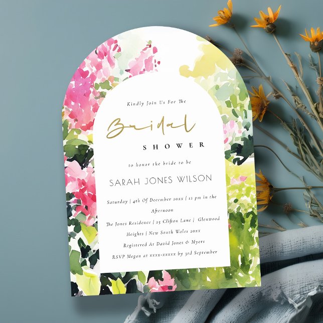 Pink Green Tropical Bougainvillea Bridal Shower Invitation (Creator Uploaded)