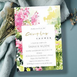 Pink Green Tropical Bougainvillea Couples Shower Invitation