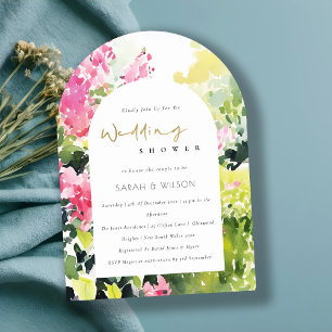 Pink Green Tropical Bougainvillea Wedding Shower Invitation
