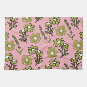 Pink Green Tropical Floral Botanical Spring Summer Tea Towel
