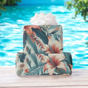 Pink & Green Tropical Floral Hawaiian Palm Leaf  Wrapping Paper