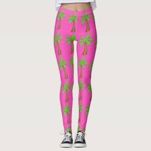 Pink Green Tropical Island Palm Tree Trees Legging
