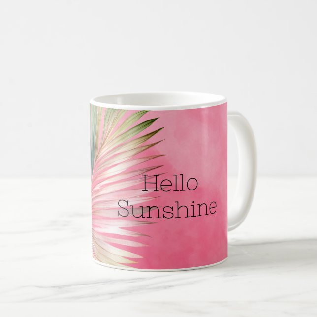Pink Green Tropical Leaf Coffee Mug (Front Right)