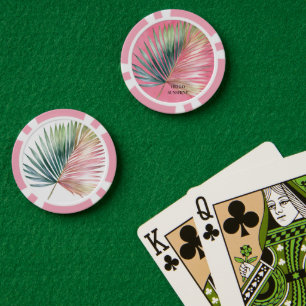 Pink Green Tropical Leaf Poker Chips