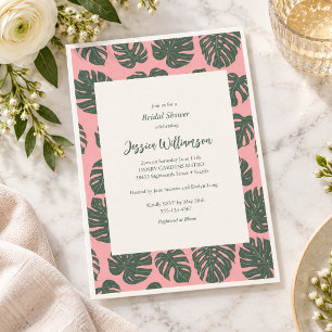 Pink Green Tropical Monstera Bridal Shower Party Invitation