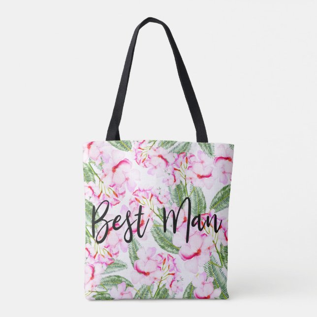 Pink Green Tropical Oasis BEST MAN Wedding Party Tote Bag (Back)