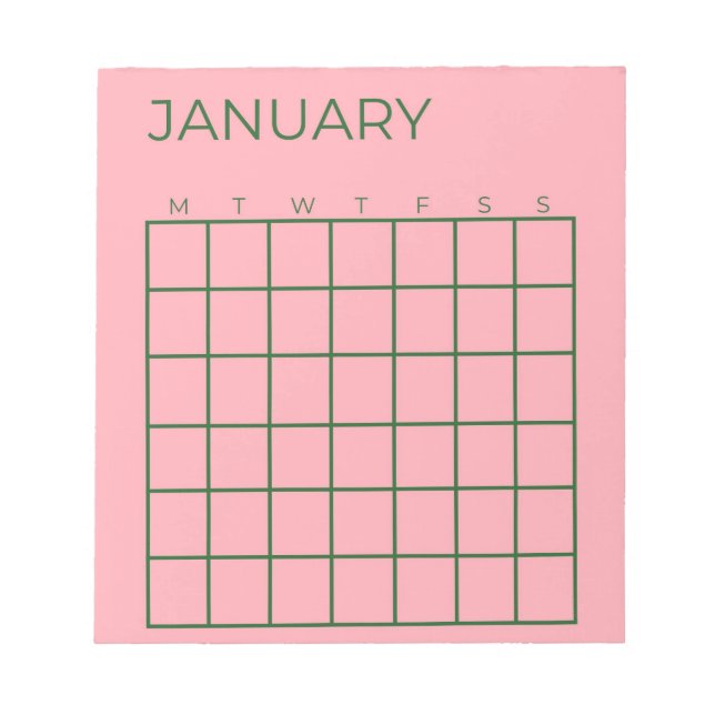 Pink Green Undated Organisation Calendar  Notepad (Front)
