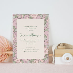Pink Green Vintage Floral Baby Shower Garden Party Invitation