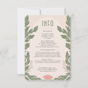 Pink Green Vintage Floral Wedding Info Card