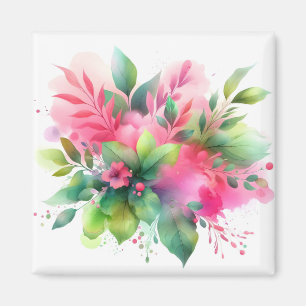 Pink Green Watercolor Botanical Bloom Magnet