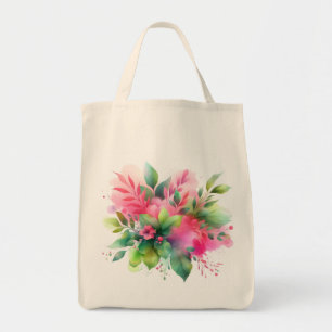 Pink Green Watercolor Botanical Bloom Tote Bag