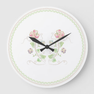 Pink Green Watercolor Floral Large Clock