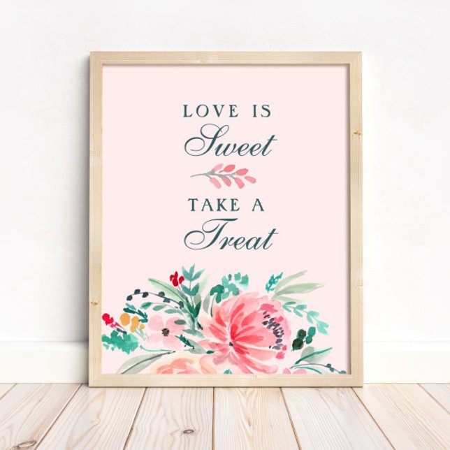 Pink Green Watercolor Floral Sweet Favor Sign (Creator Uploaded)