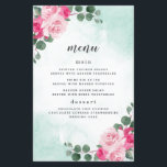 Pink & Green Watercolor Floral Wedding Menu Cards<br><div class="desc">Design features watercolor floral peony and rose elements in shades of pink with eucalyptus greenery. Design also features watercolor splashes in mint or light green shades.</div>
