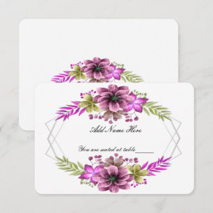 Pink & Green Watercolor Floral Wedding Table Card
