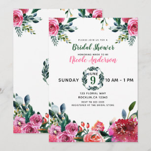 Pink Green Watercolor Flowers Vintage Floral Chic Invitation