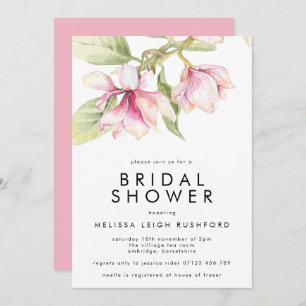 Pink & Green Watercolor Magnolia Bridal Shower Invitation