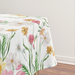 Pink Green Watercolor Wildflower Tablecloth