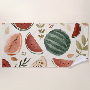 Pink Green Watermelon Cute Tropical Fruits Beach Towel