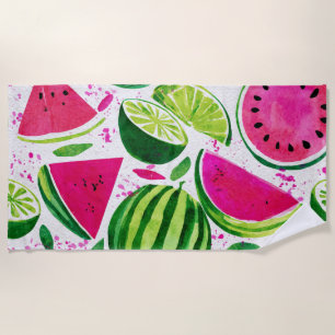 Pink Green Watermelon Cute Tropical Fruits Beach Towel