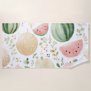Pink Green Watermelon Cute Tropical Fruits Beach Towel