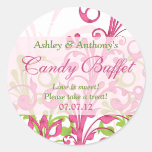 Pink Green White Abstract Floral Candy Buffet Classic Round Sticker