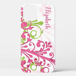 Pink Green White Abstract Floral iPhone 12 Case