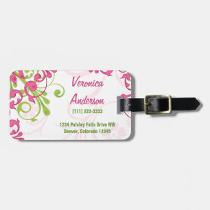 Pink Green White Abstract Floral Personalised Luggage Tag