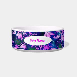 Pink Green White Blue Damask Pet Bowl
