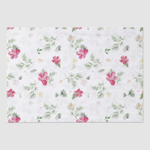 Pink, Green, White Christmas Watercolor Flowers Tissue Paper