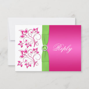 Pink Green White Floral Reply Card -PRINTED RIBBON