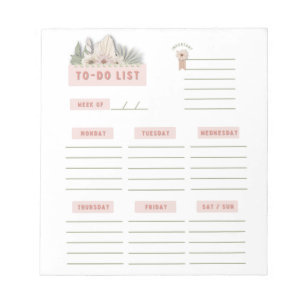 Pink Green White Floral Weekly Planner Organiser  Notepad