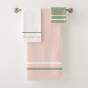 Pink Green White Stripes Geometric Stripes Bath Towel Set