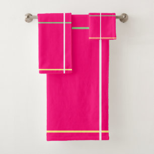 Pink Green White Yellow Stripes  Bath Towel Set