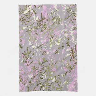 Pink Green Wildflower Garden Kitchen Tea Towel