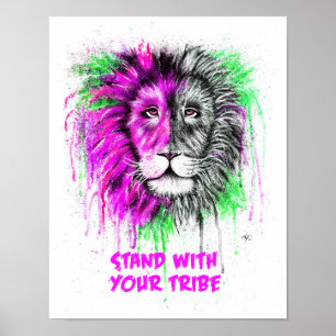 Pink & Green with Text Poster - Lion Print!