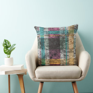 Pink Green Yellow Birch Plaid Graphic Cushion