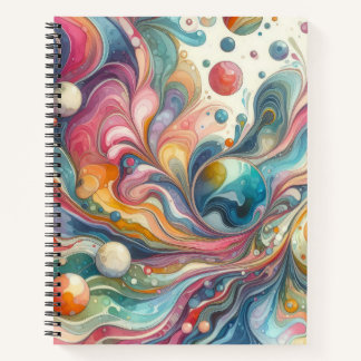 PINK GREEN YELLOW BLUE ABSTRACT SWIRLS NOTEBOOK