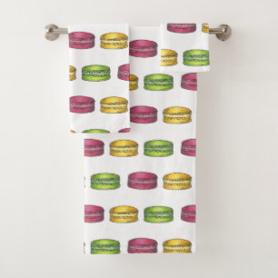 Pink Green Yellow French Macaron Cookie Sweets Bath Towel Set