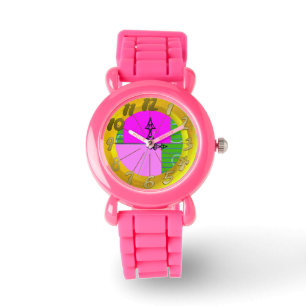 Pink Green Yellow Geometric Squares Rectangles Watch