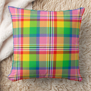 Pink Green Yellow Madras Plaid Design Cushion