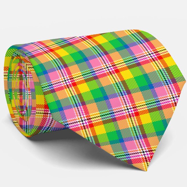 Pink Green Yellow Madras Plaid Design  Tie (Creator Uploaded)