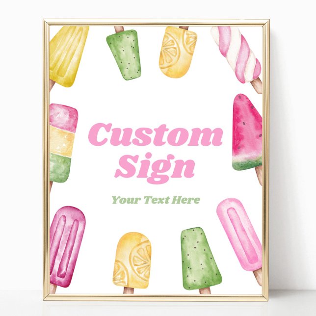 Pink Green Yellow Popsicle Party Custom Table Sign (Creator Uploaded)